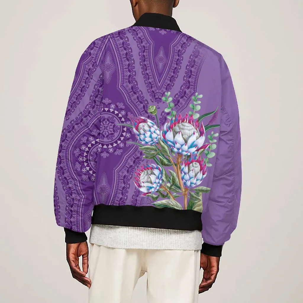 Afro King Proteas Dashiki Motif Bomber Jacket Violet Style LT9