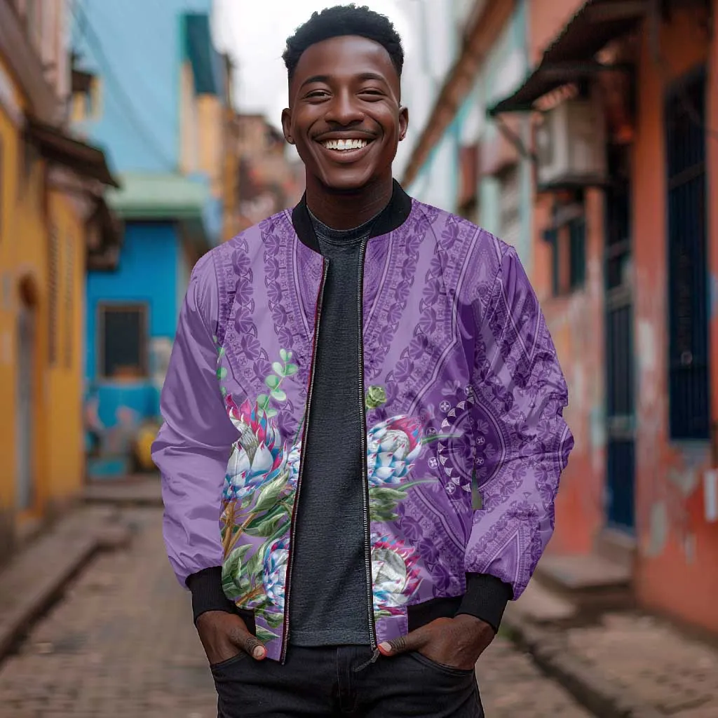 Afro King Proteas Dashiki Motif Bomber Jacket Violet Style LT9
