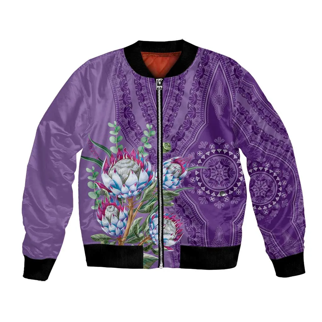 Afro King Proteas Dashiki Motif Bomber Jacket Violet Style LT9