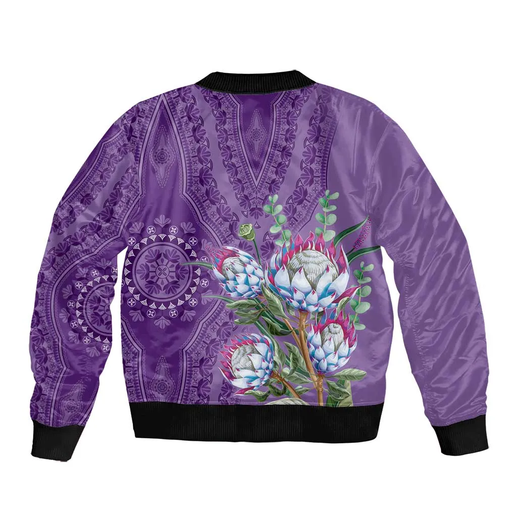 Afro King Proteas Dashiki Motif Bomber Jacket Violet Style LT9