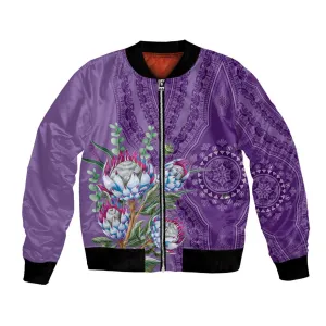 Afro King Proteas Dashiki Motif Bomber Jacket Violet Style LT9