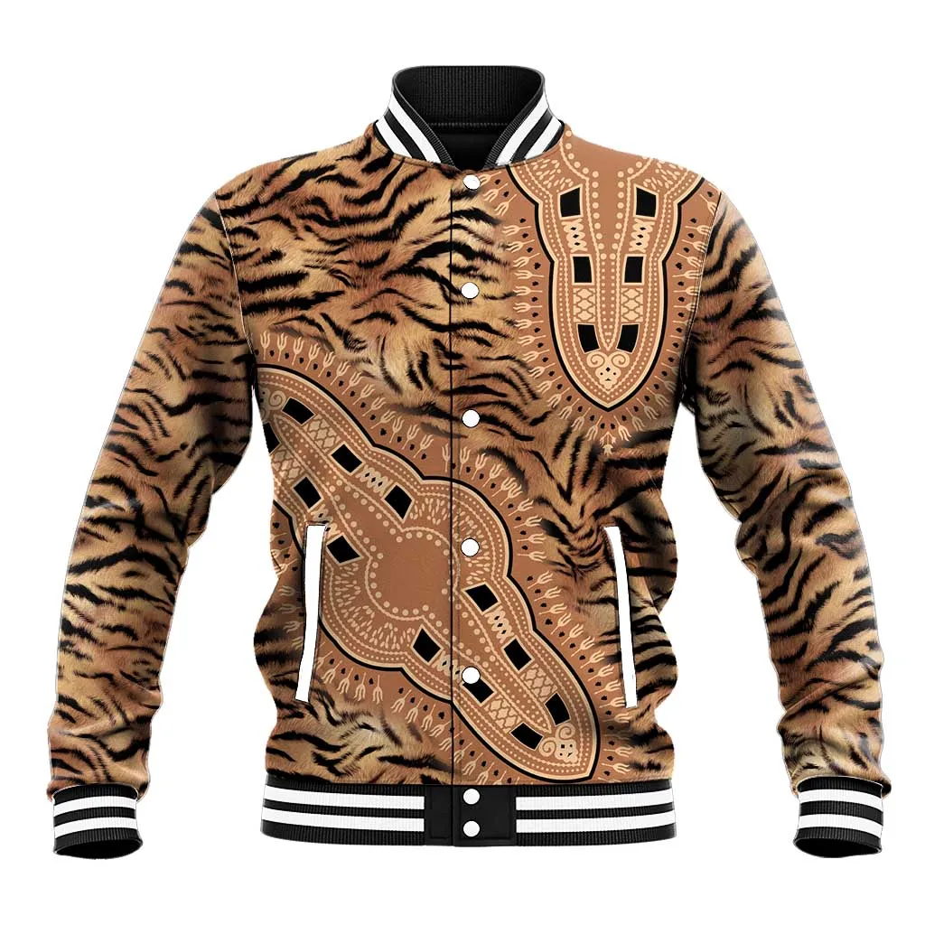 Afro Tiger Mix Dashiki Tribal Pattern Baseball Jacket LT9
