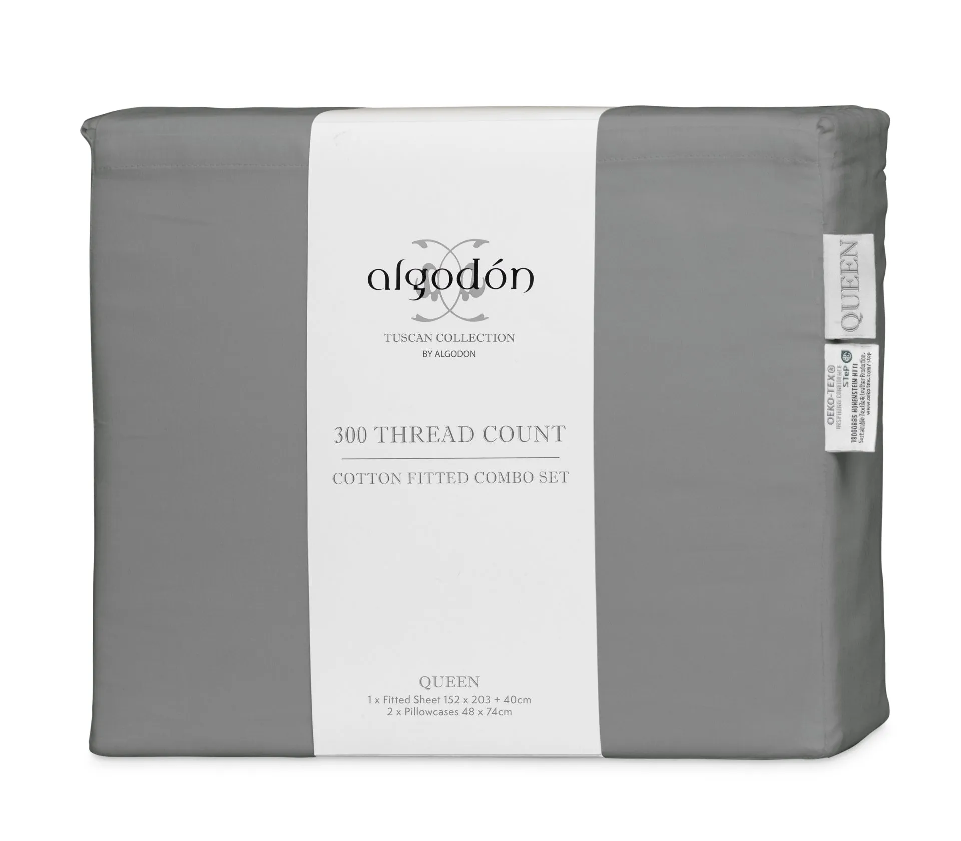 ALGODON "300TC Cotton" FITTED SHEET Combo Set - CHARCOAL