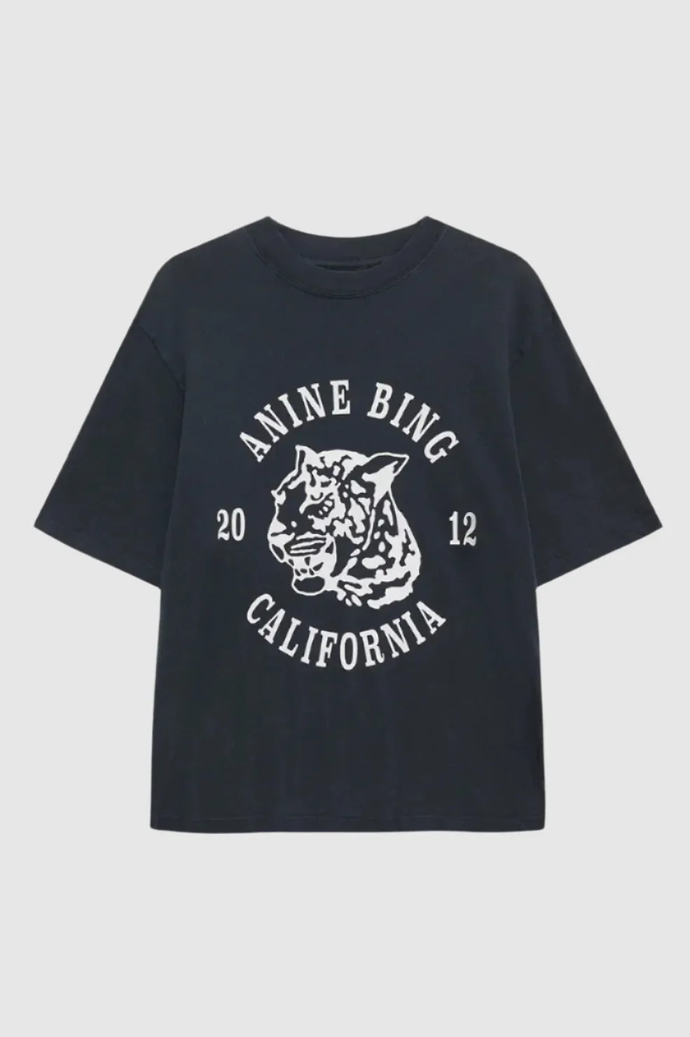 Anine Bing Avi Tee Collegiate Leopard in Washed Charcoal