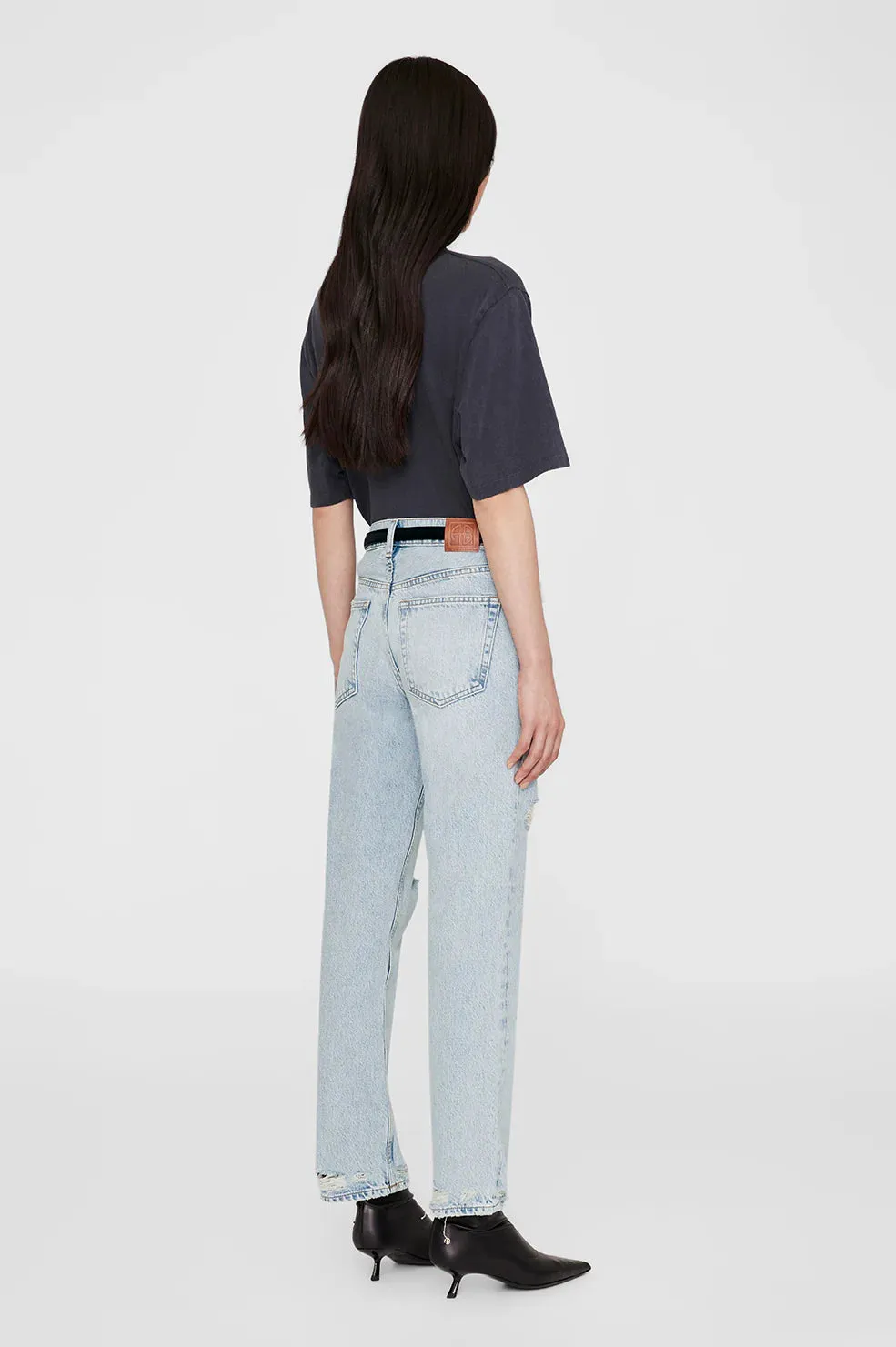 Anine Bing Avi Tee Collegiate Leopard in Washed Charcoal