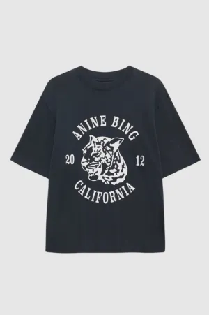 Anine Bing Avi Tee Collegiate Leopard in Washed Charcoal