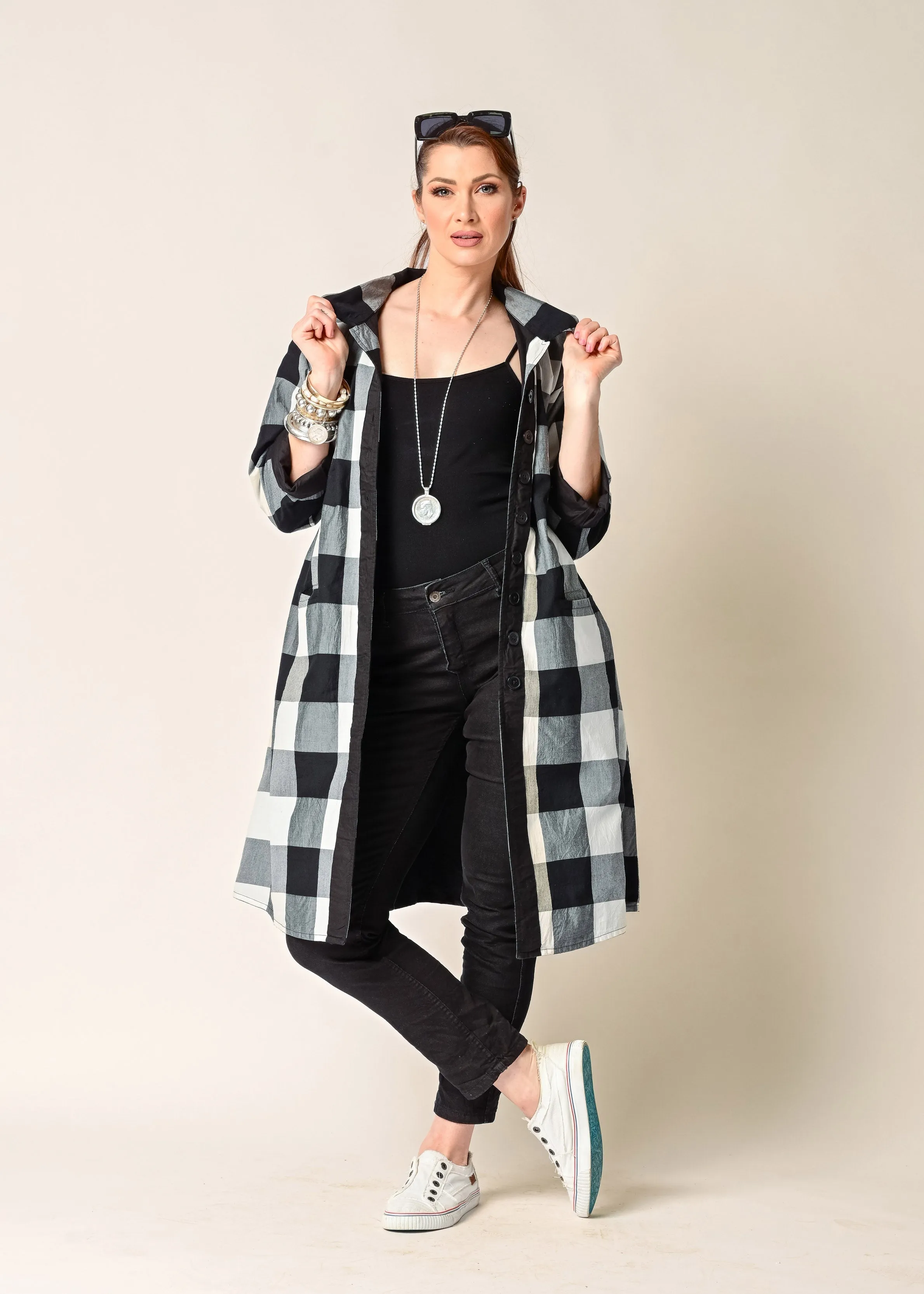 Anthea Cotton Jacket in Onyx Check