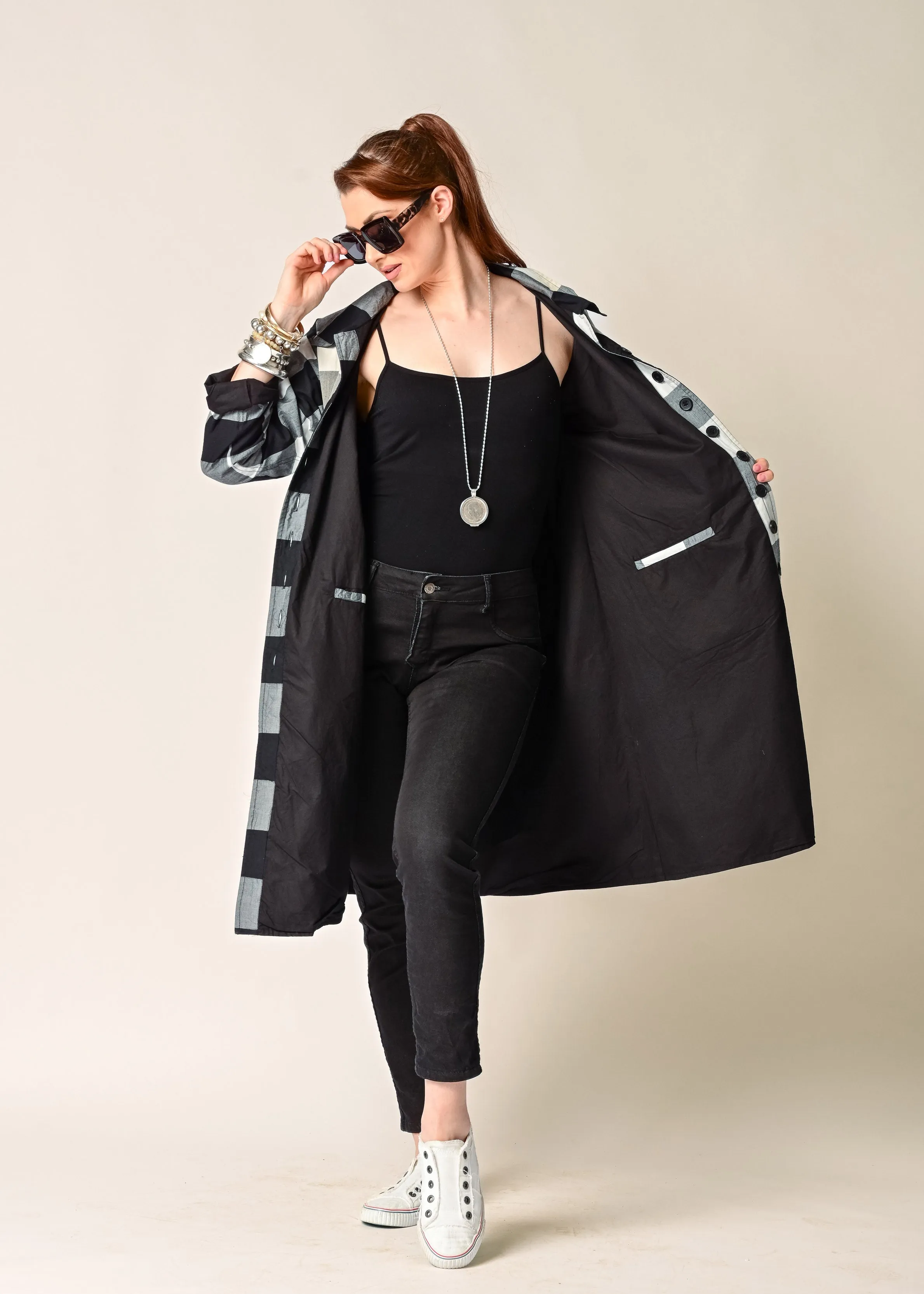 Anthea Cotton Jacket in Onyx Check