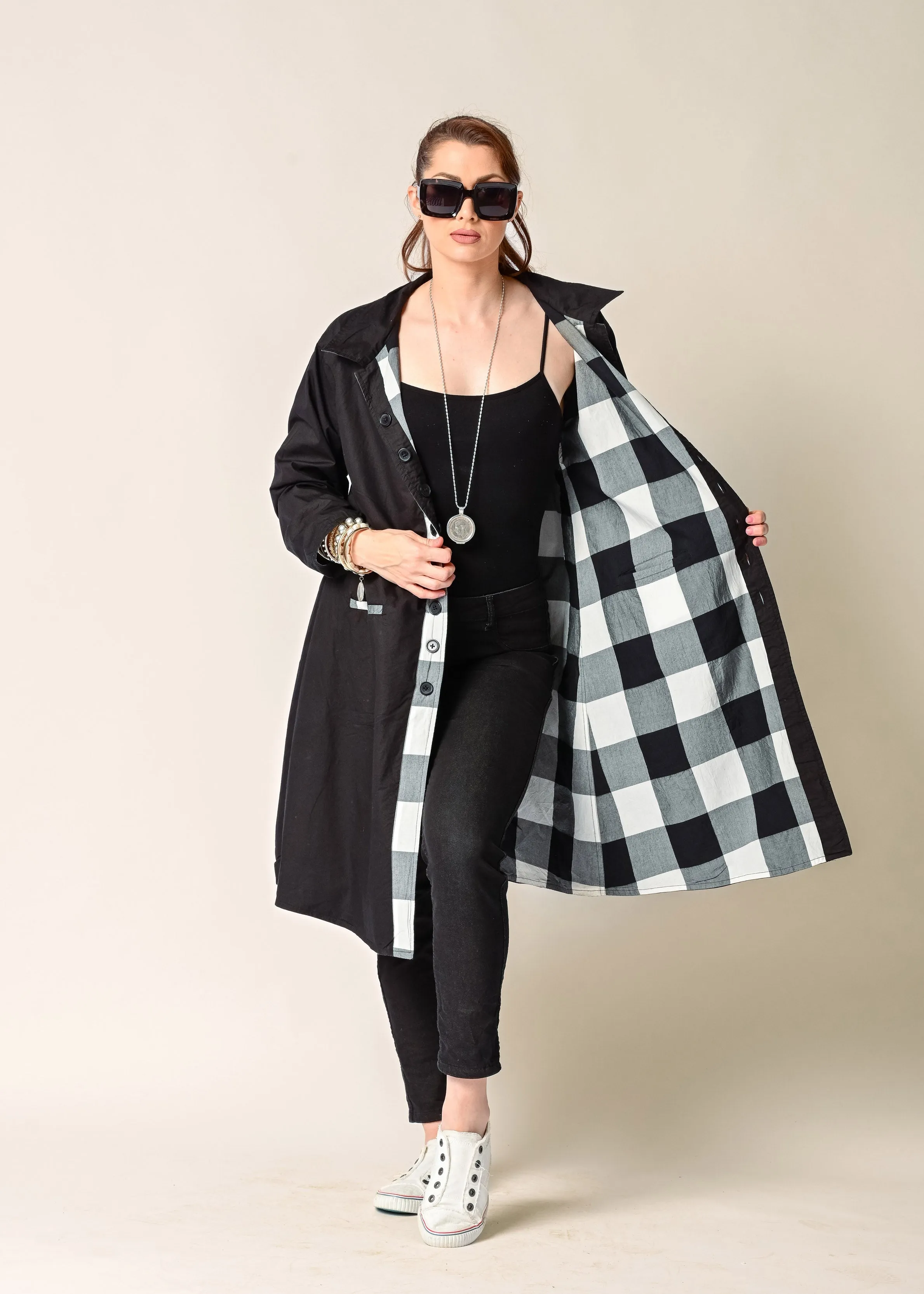 Anthea Cotton Jacket in Onyx Check