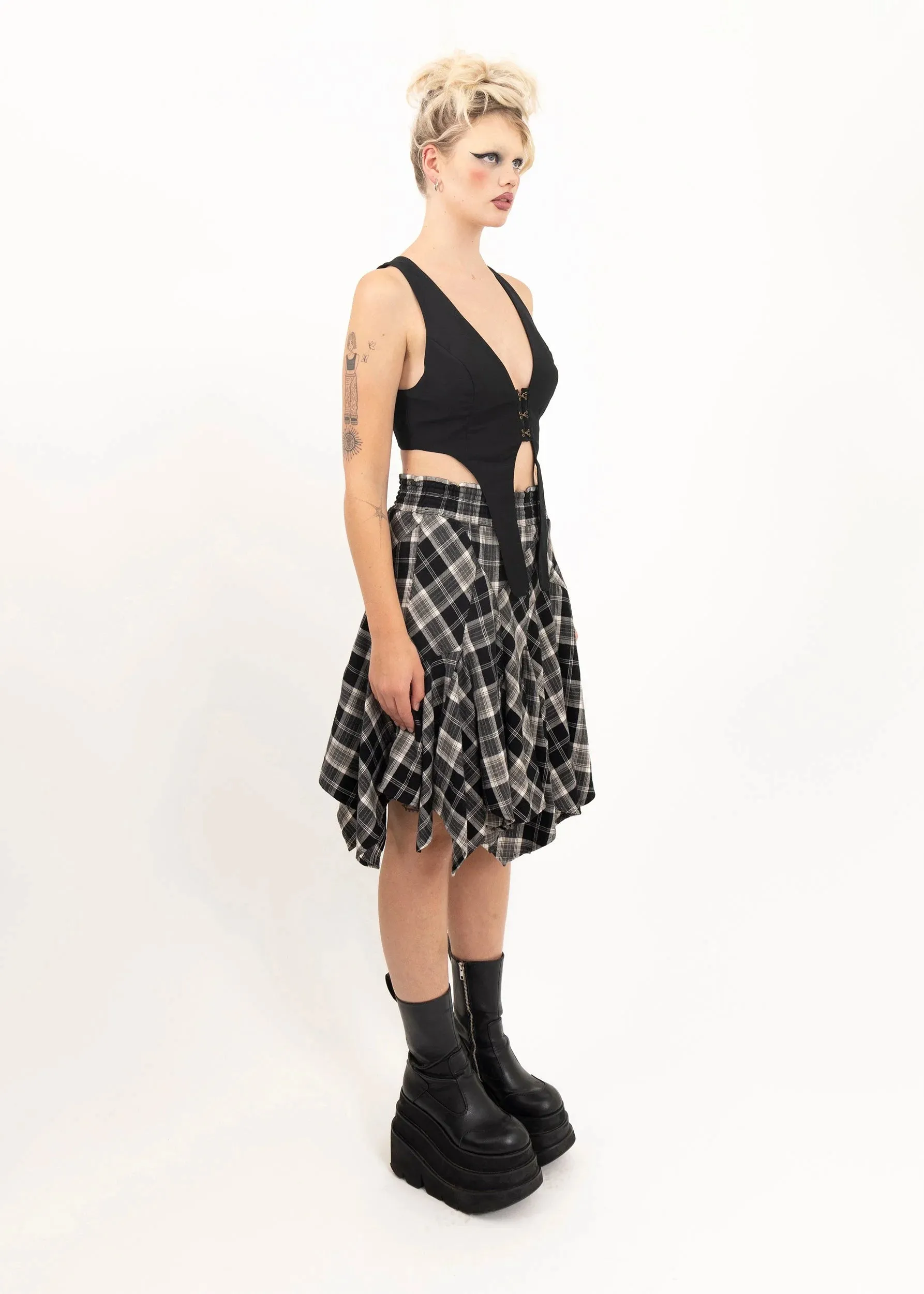 Asymmetric tartan skirt