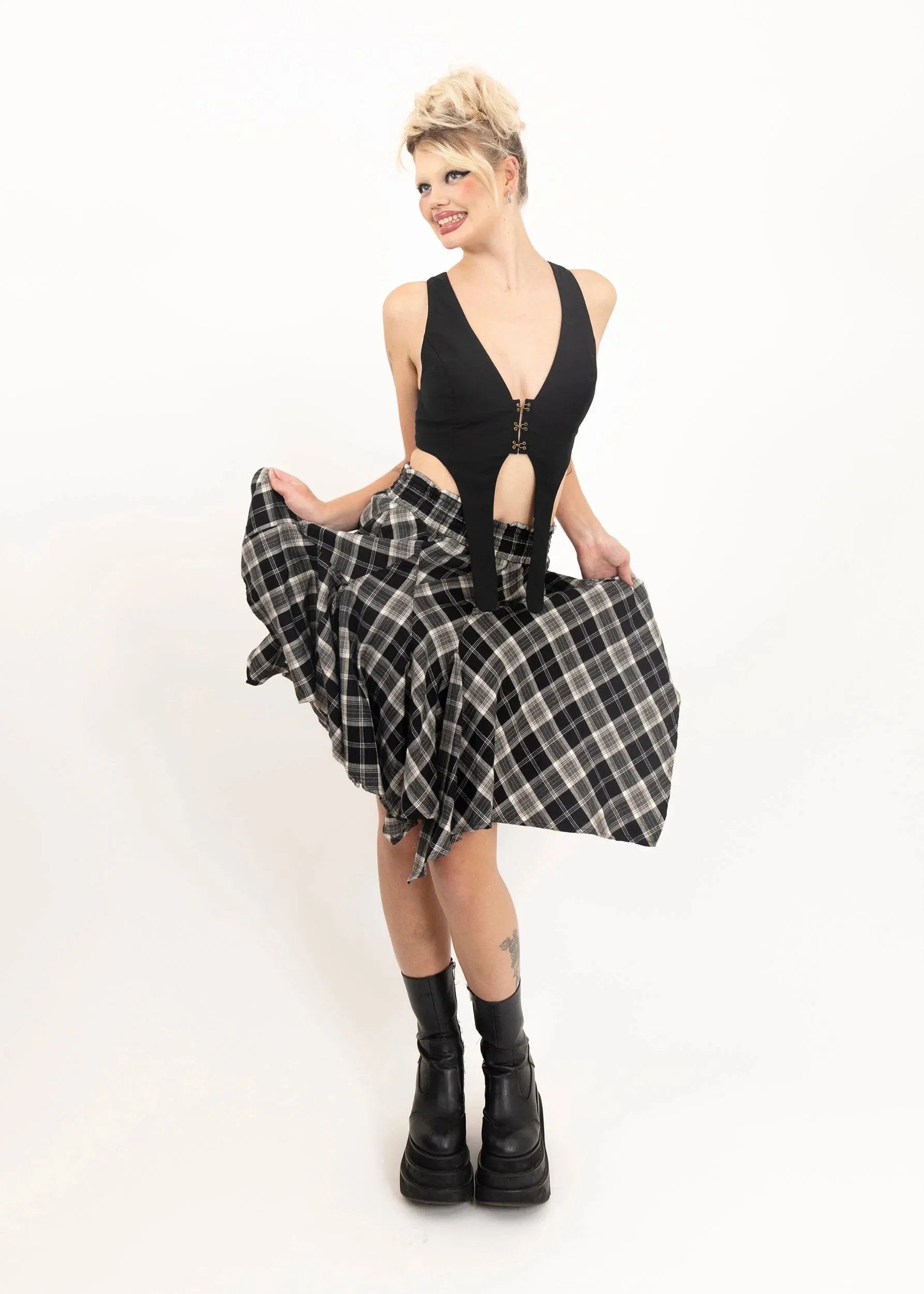 Asymmetric tartan skirt