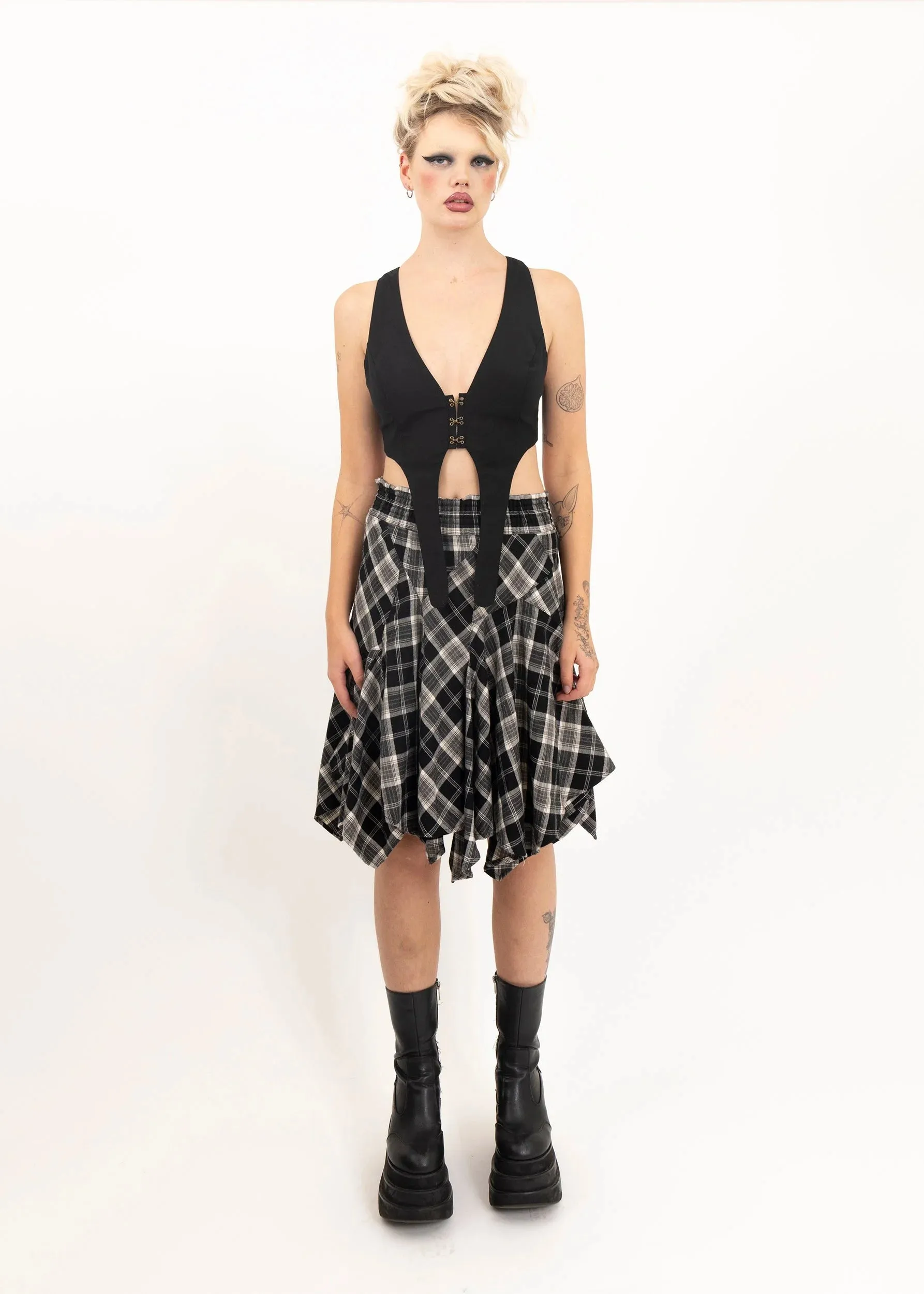Asymmetric tartan skirt
