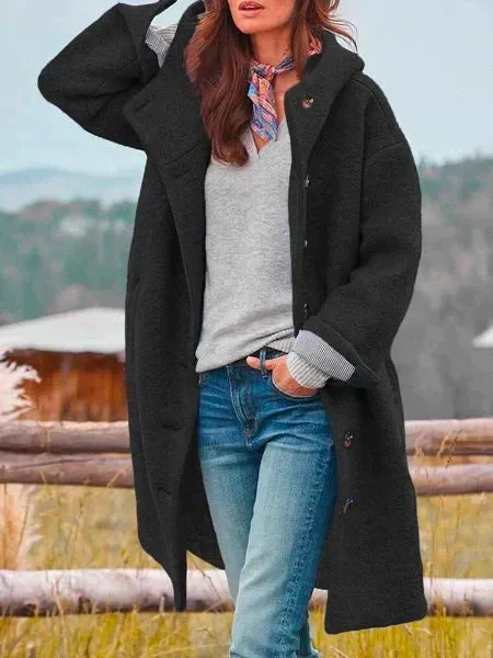 Autumn Winter Warm Windbreaker Unicolored Plain Pea With Pockets Stylish Jacket