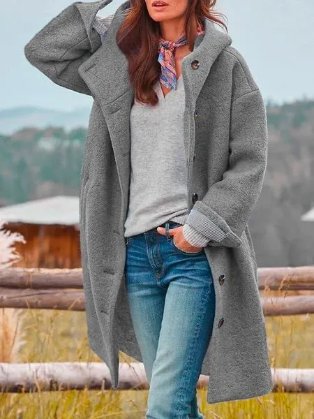 Autumn Winter Warm Windbreaker Unicolored Plain Pea With Pockets Stylish Jacket