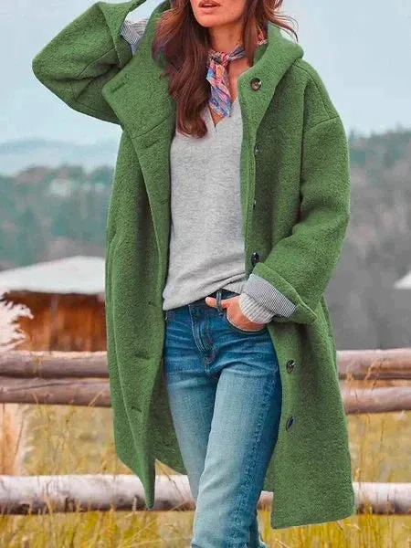 Autumn Winter Warm Windbreaker Unicolored Plain Pea With Pockets Stylish Jacket