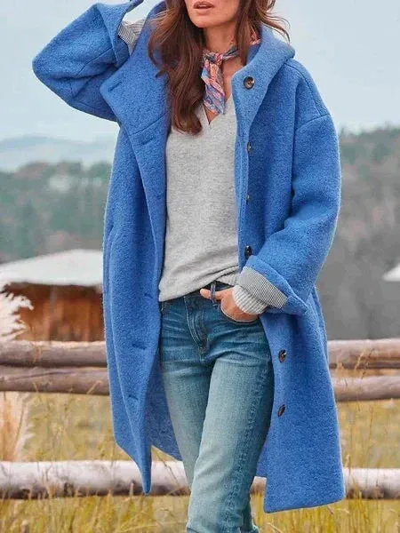 Autumn Winter Warm Windbreaker Unicolored Plain Pea With Pockets Stylish Jacket