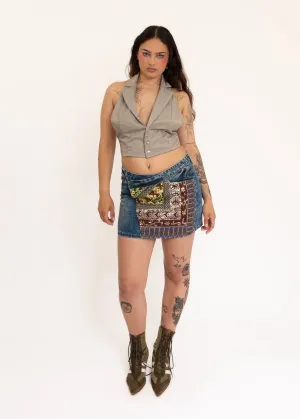 Beaded Denim Mini Skirt