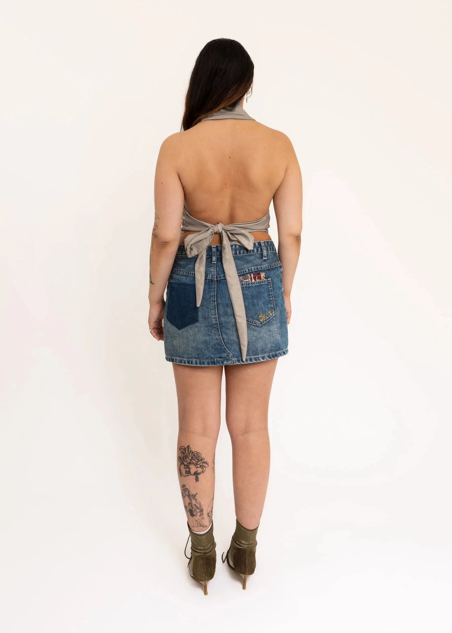 Beaded Denim Mini Skirt