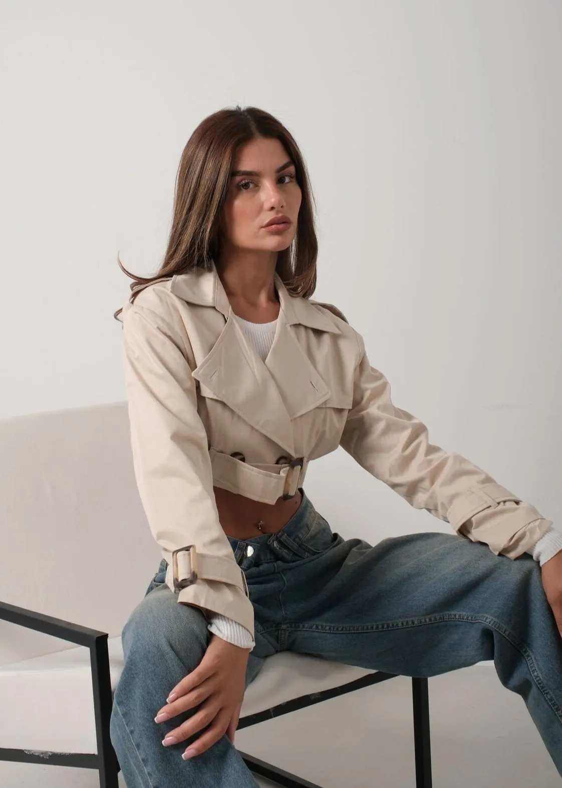 BEIGE CROPPED TRENCH COAT