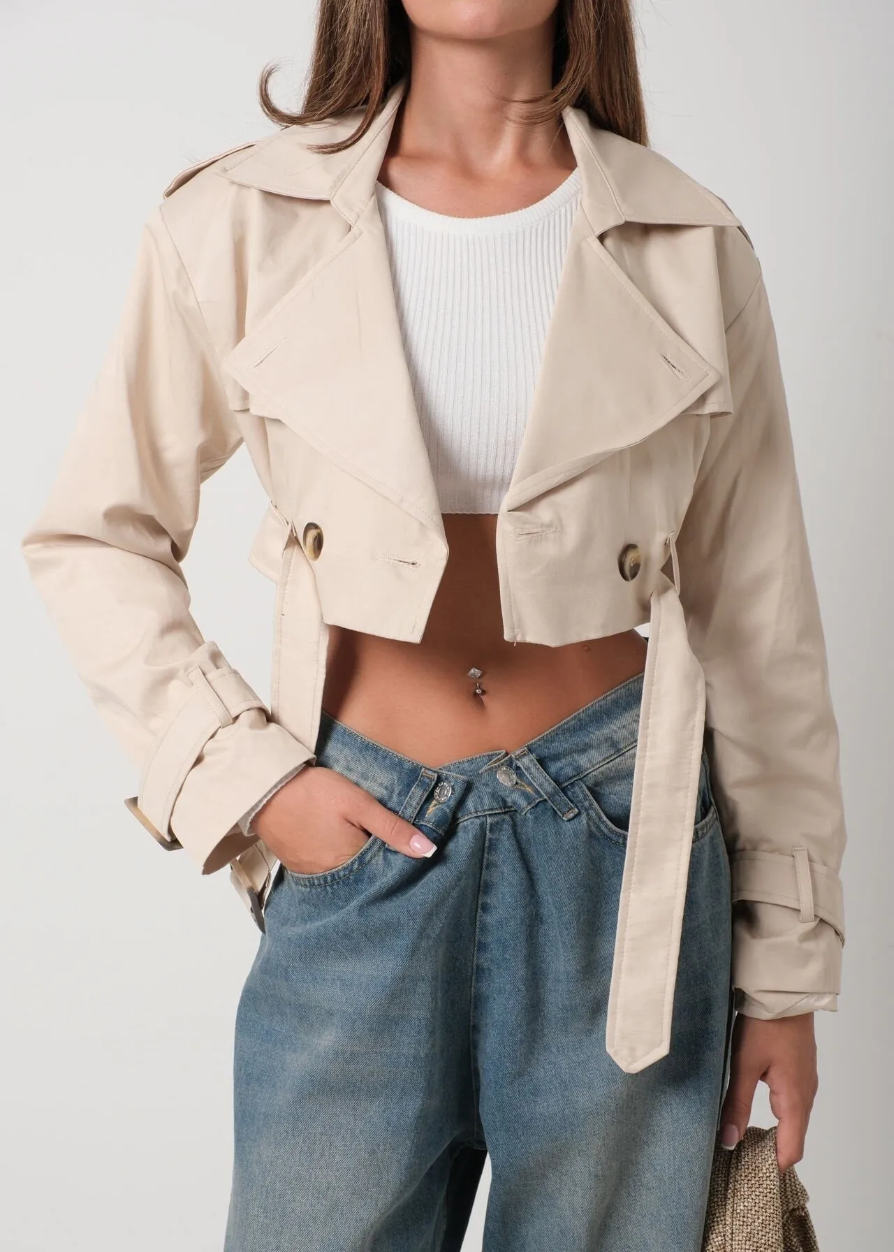BEIGE CROPPED TRENCH COAT