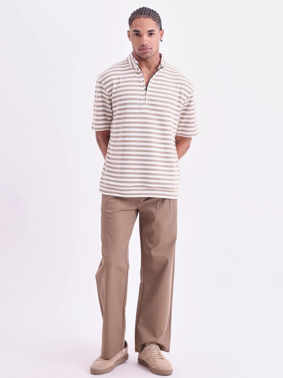 Beige Knitted Oversized T-Shirt