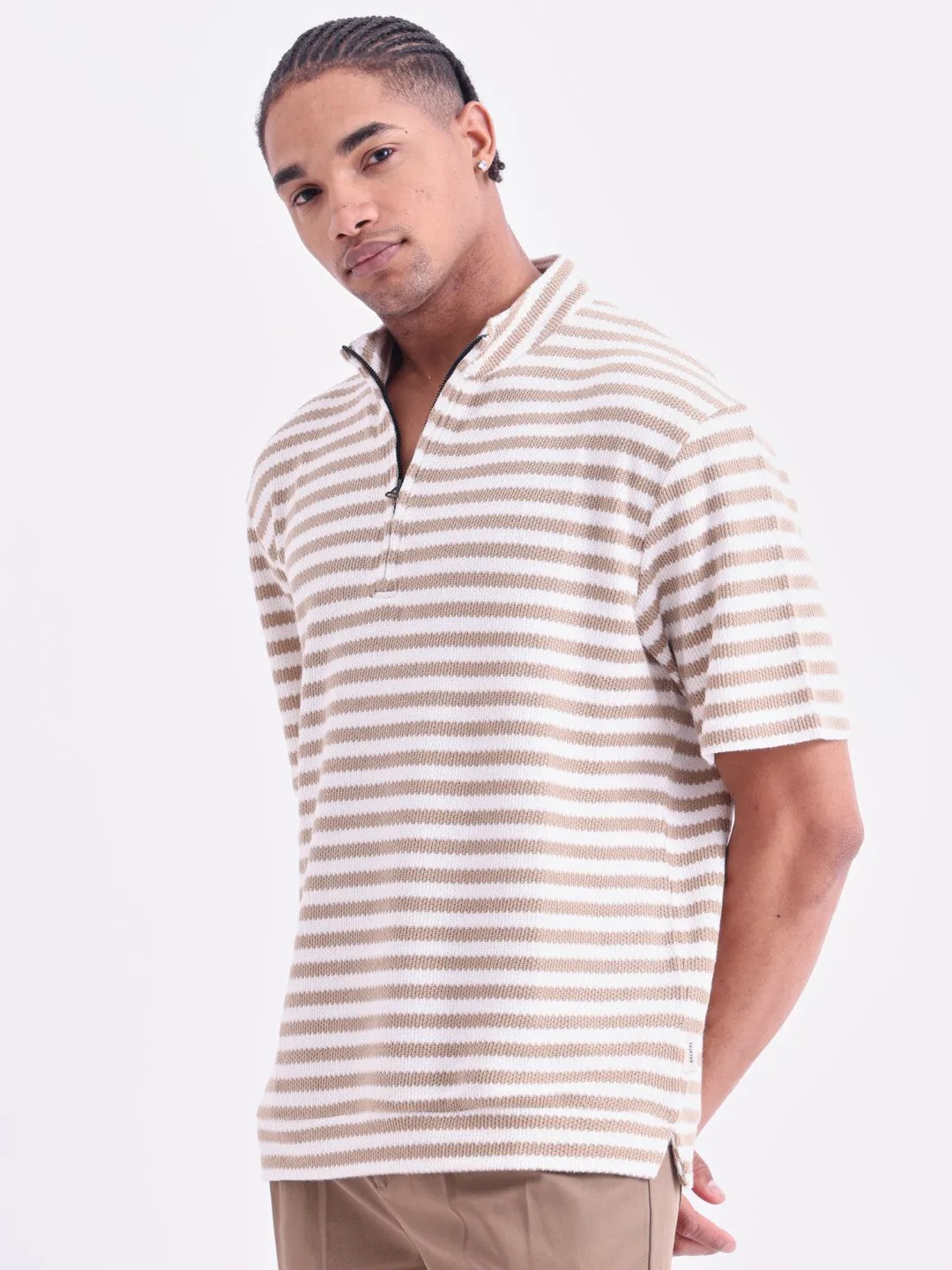 Beige Knitted Oversized T-Shirt