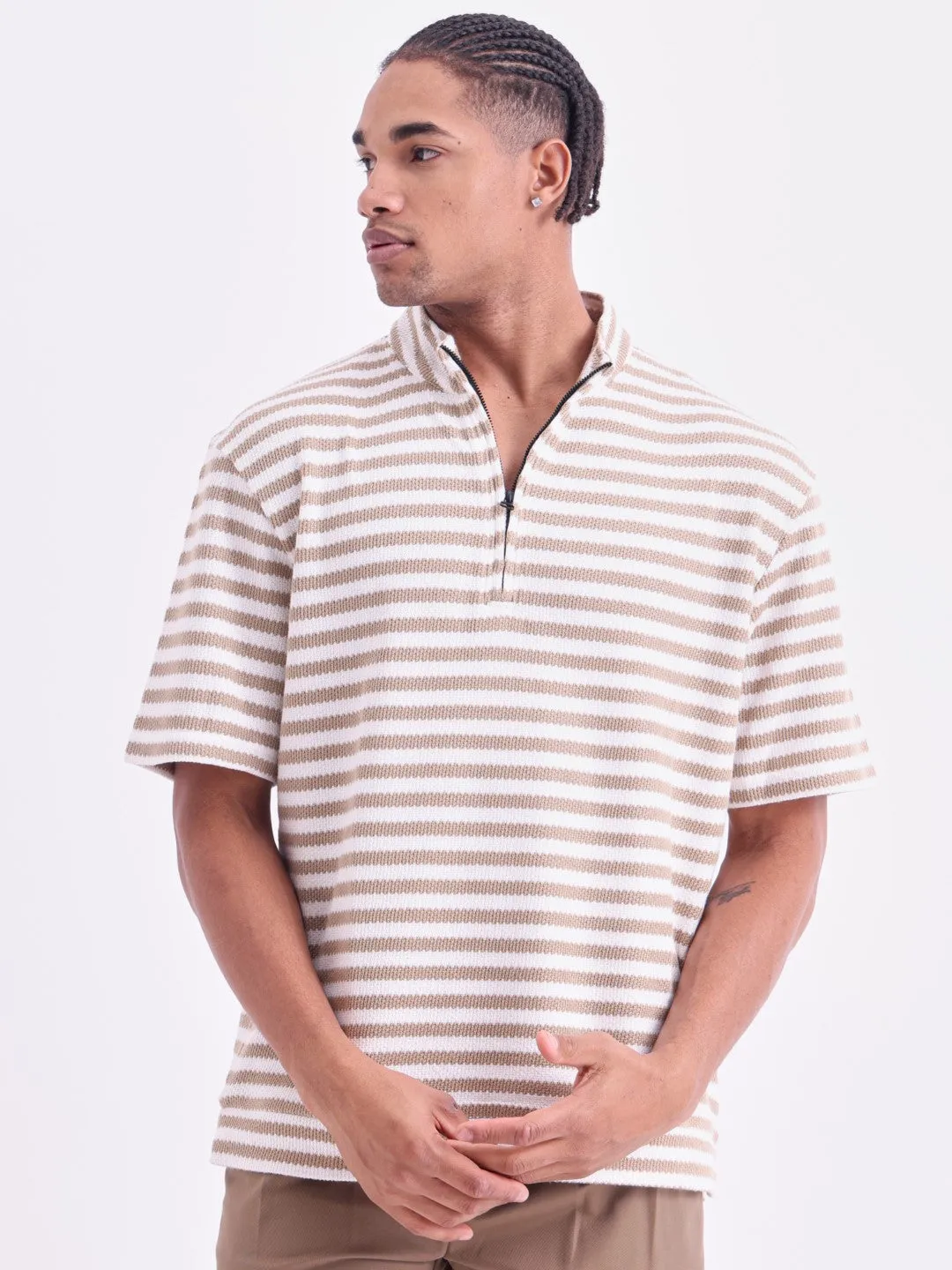 Beige Knitted Oversized T-Shirt