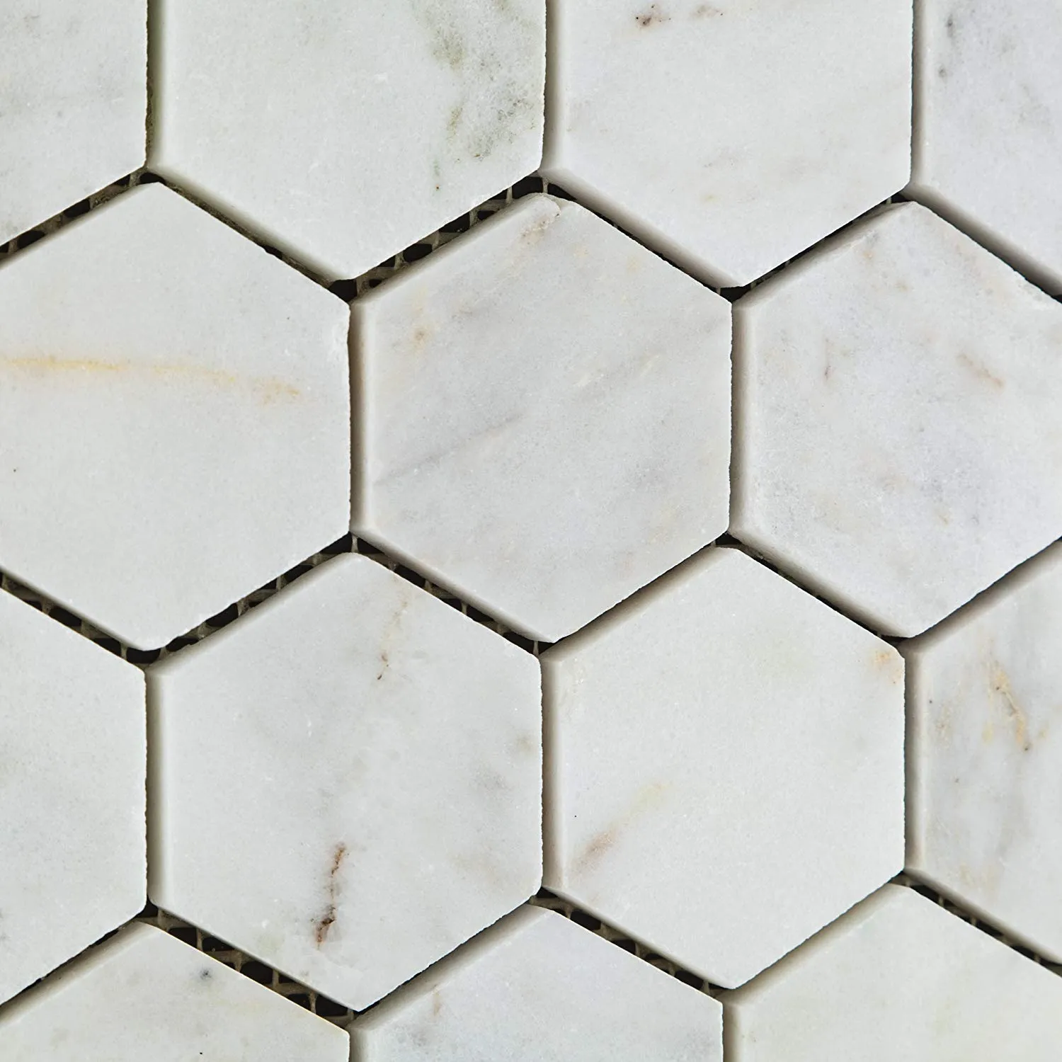 Bianco Venatino (White Carrara) Marble 2" Polished Hexagon Mosaic Tile on 12x12 Sheet - Lot of 50 Sheets