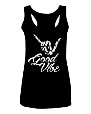 Big Good Vibe Bones Hand Shaka Cool Vintage Hipster Graphic  women's Tank Top sleeveless Racerback