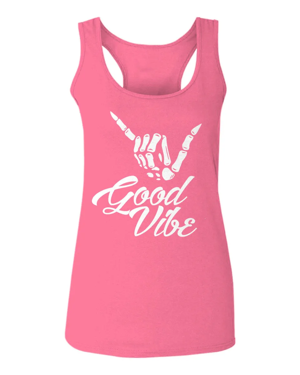 Big Good Vibe Bones Hand Shaka Cool Vintage Hipster Graphic  women's Tank Top sleeveless Racerback