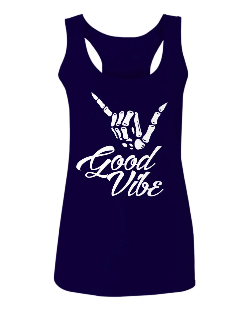 Big Good Vibe Bones Hand Shaka Cool Vintage Hipster Graphic  women's Tank Top sleeveless Racerback