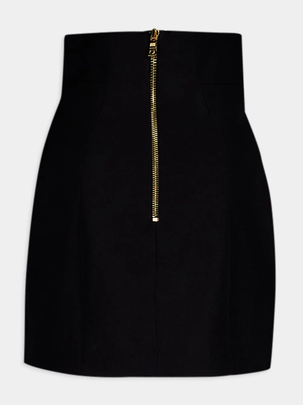 Black High-Waist Wool Skirt with Gold Buttons