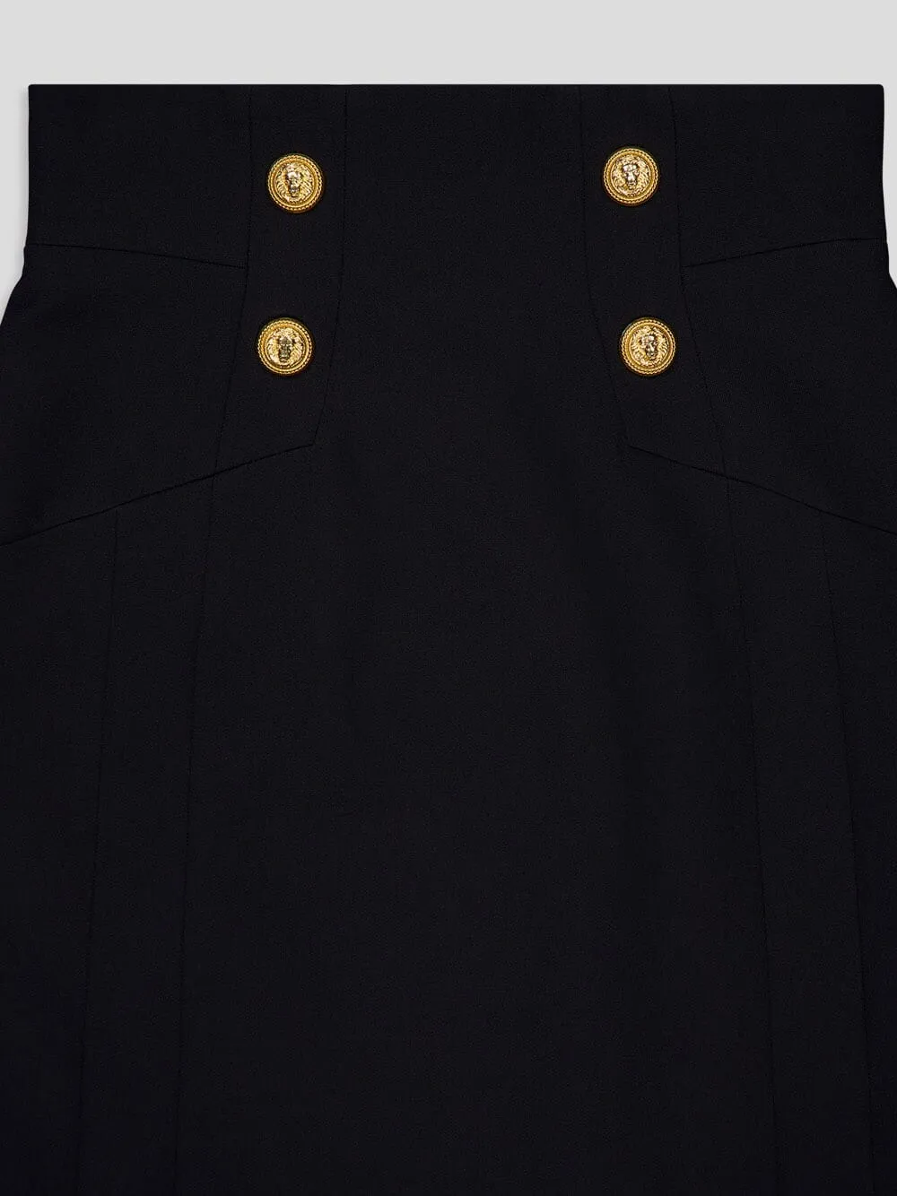 Black High-Waist Wool Skirt with Gold Buttons