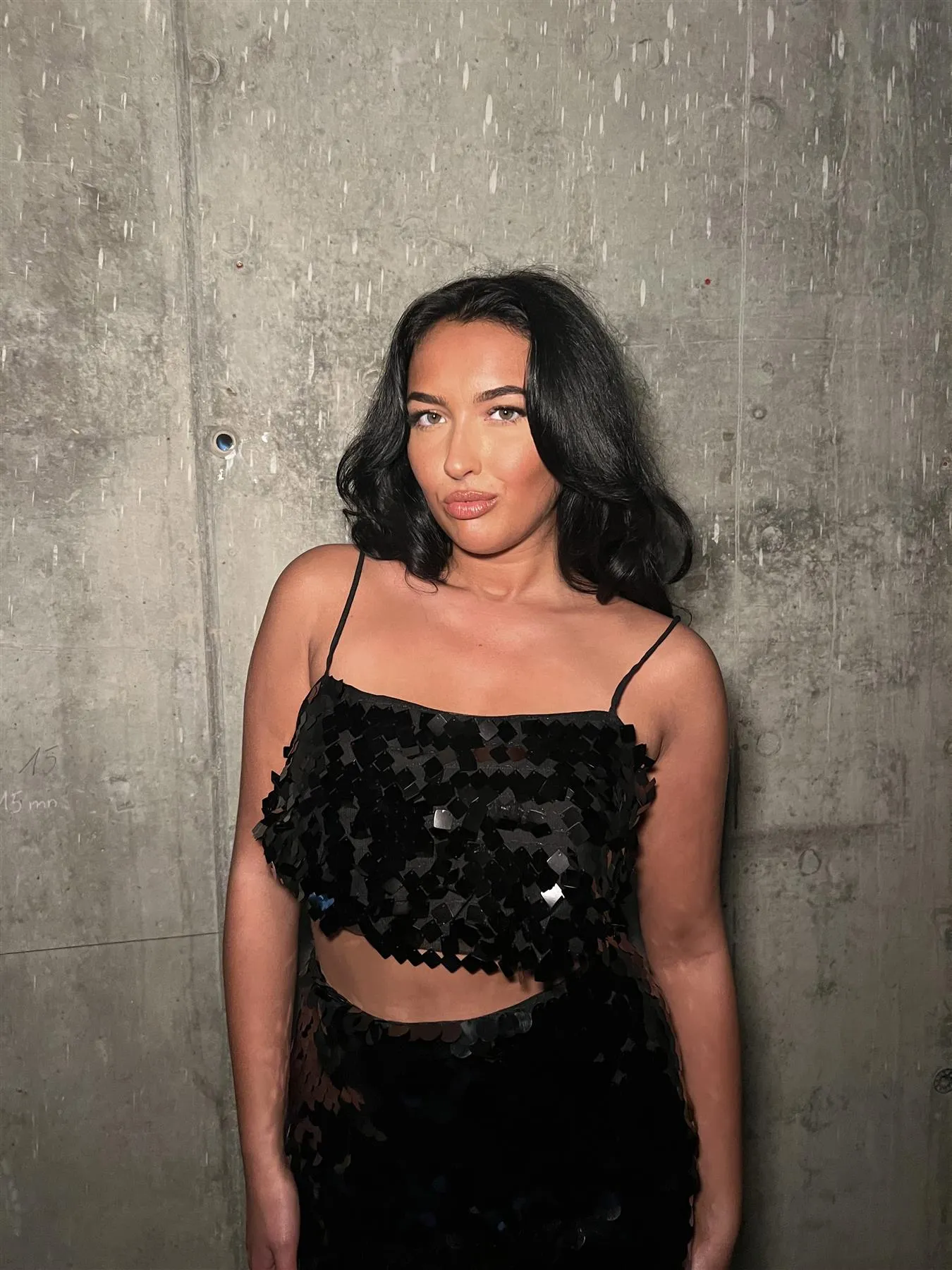 Black Large-Sequin Low-Waisted Mini-Skirt