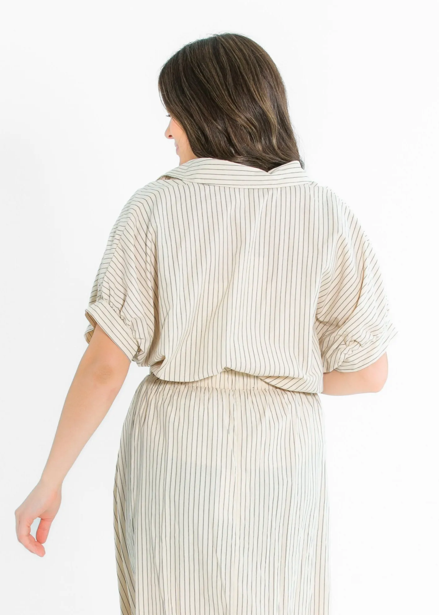 Black Striped Button-Up Top