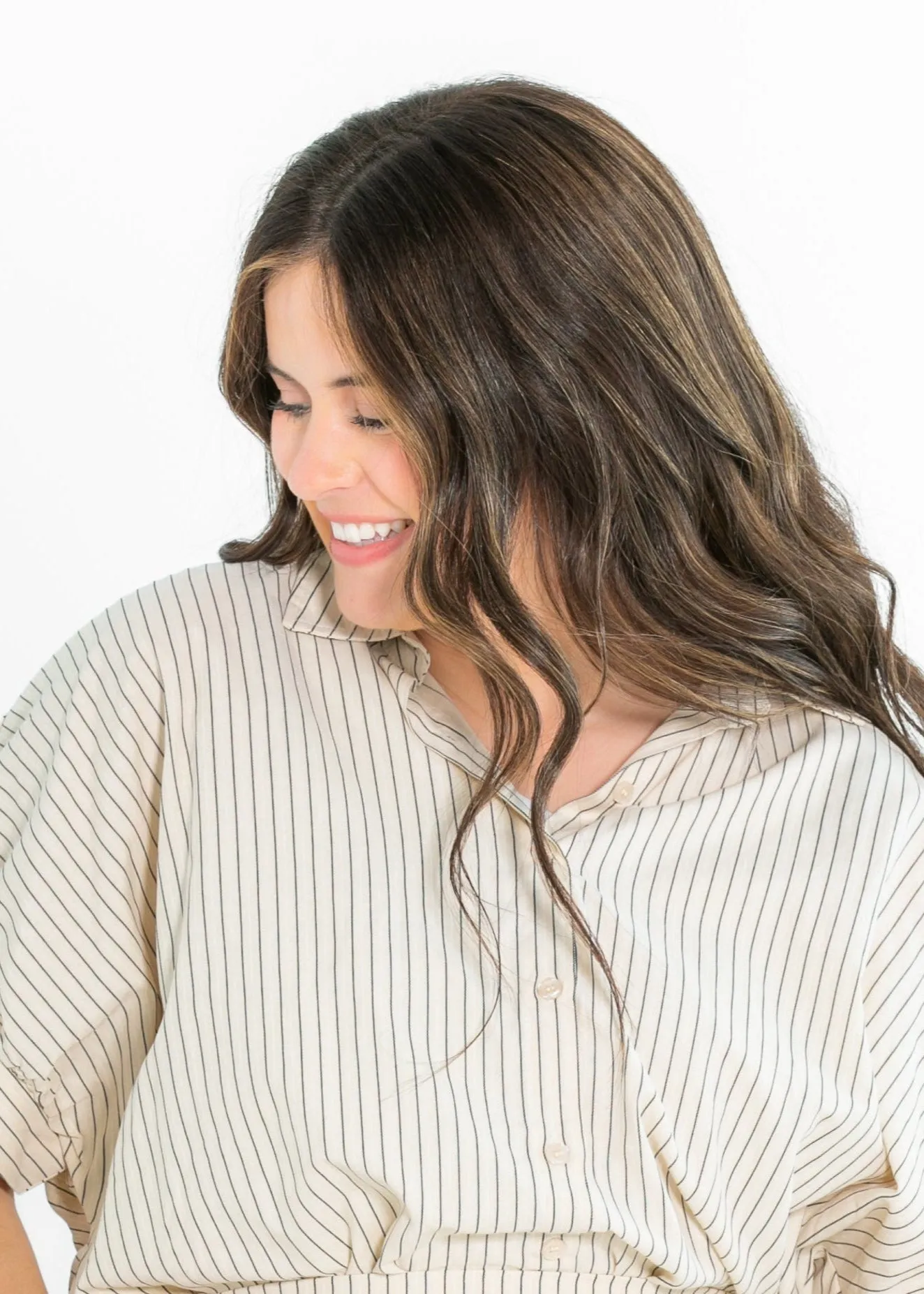 Black Striped Button-Up Top