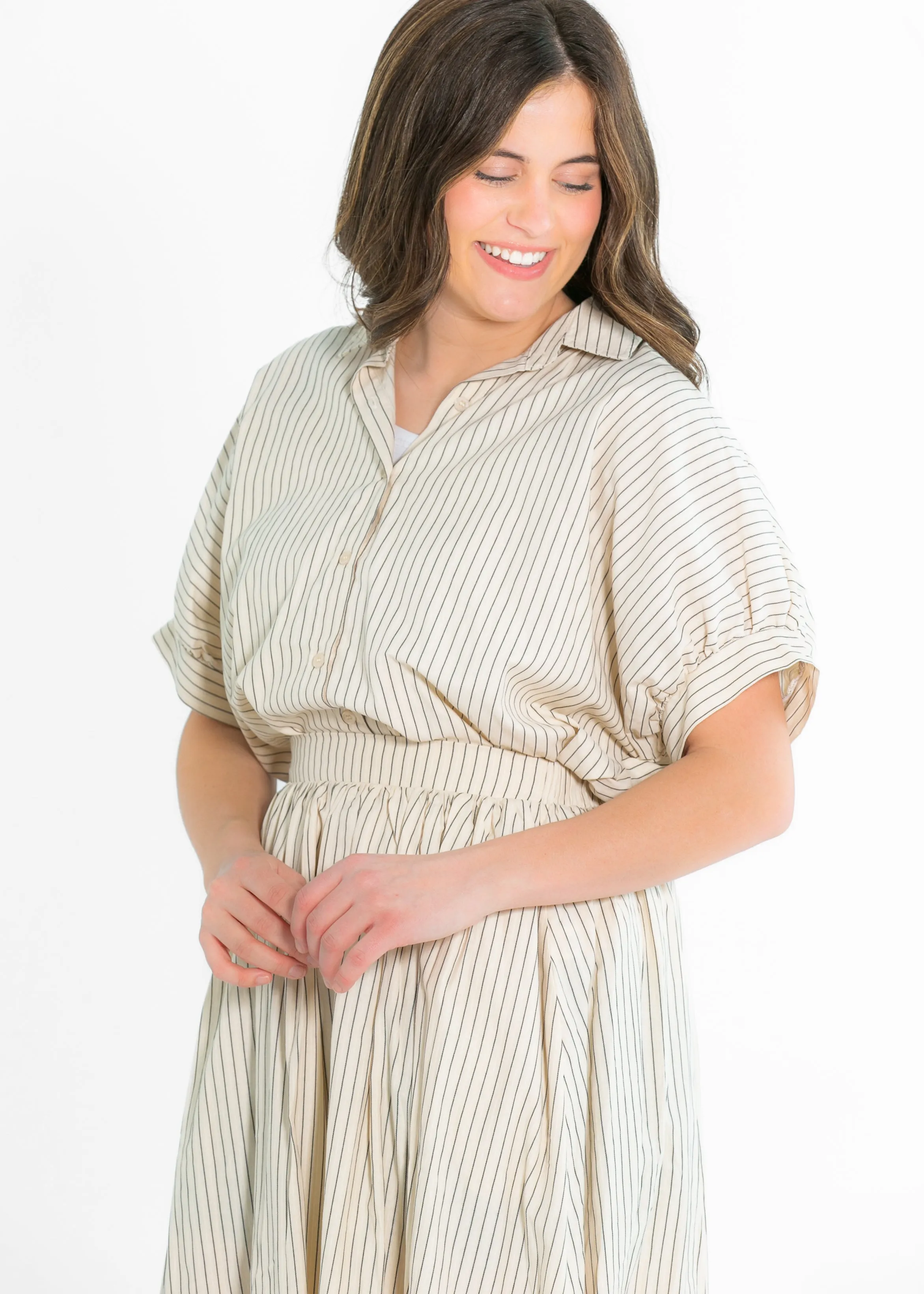 Black Striped Button-Up Top