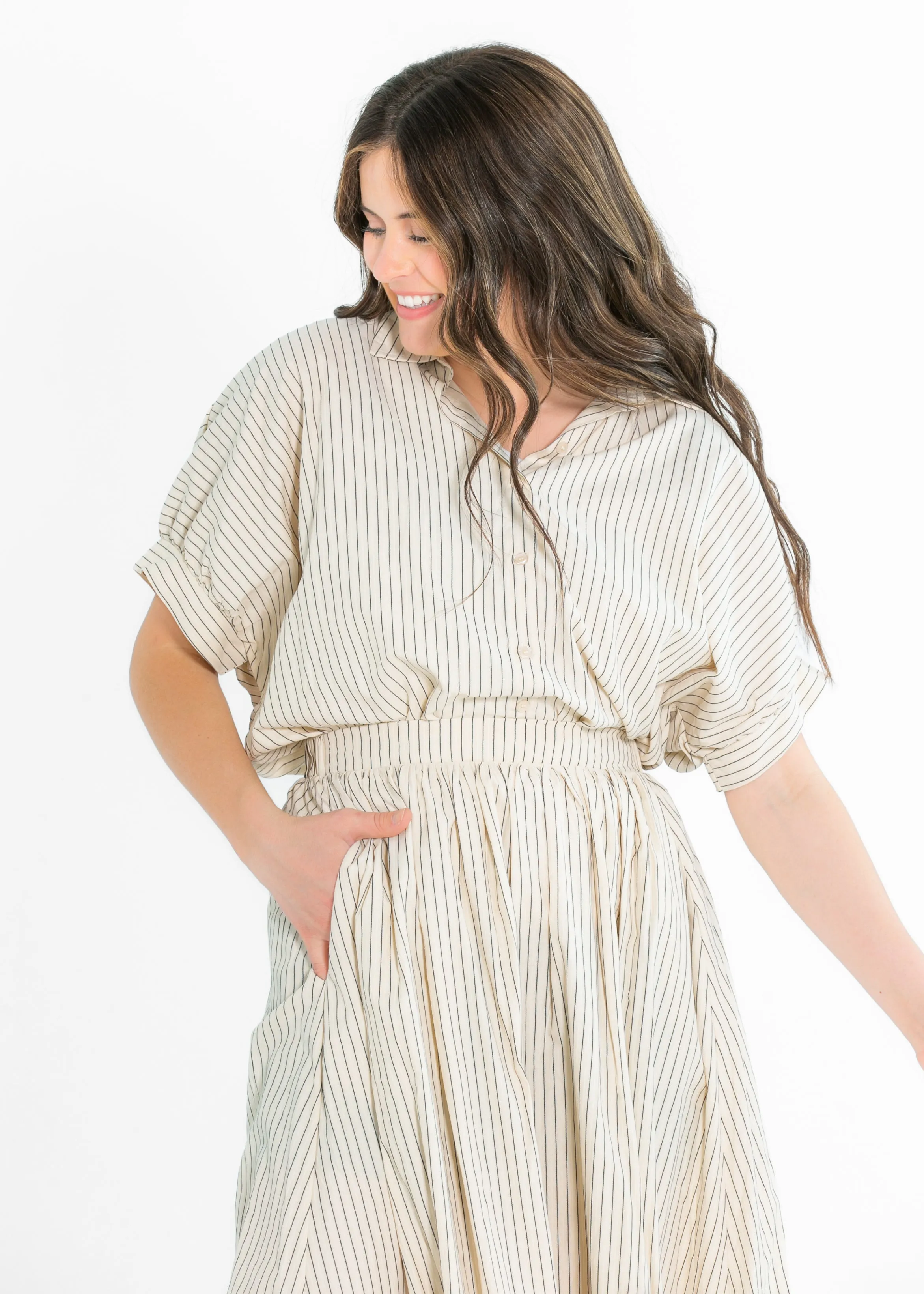 Black Striped Button-Up Top