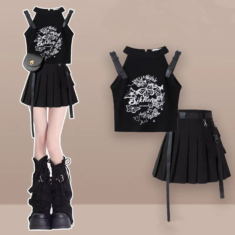 Black Top   Skirt Two-piece Set UB99261