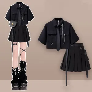 Black Top   Skirt Two-piece Set UB99261