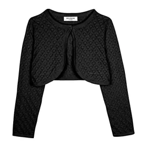 BOLEROSE Girls' Black Pointelle Bolero Shrug