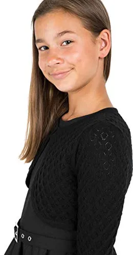 BOLEROSE Girls' Black Pointelle Bolero Shrug