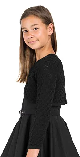 BOLEROSE Girls' Black Pointelle Bolero Shrug