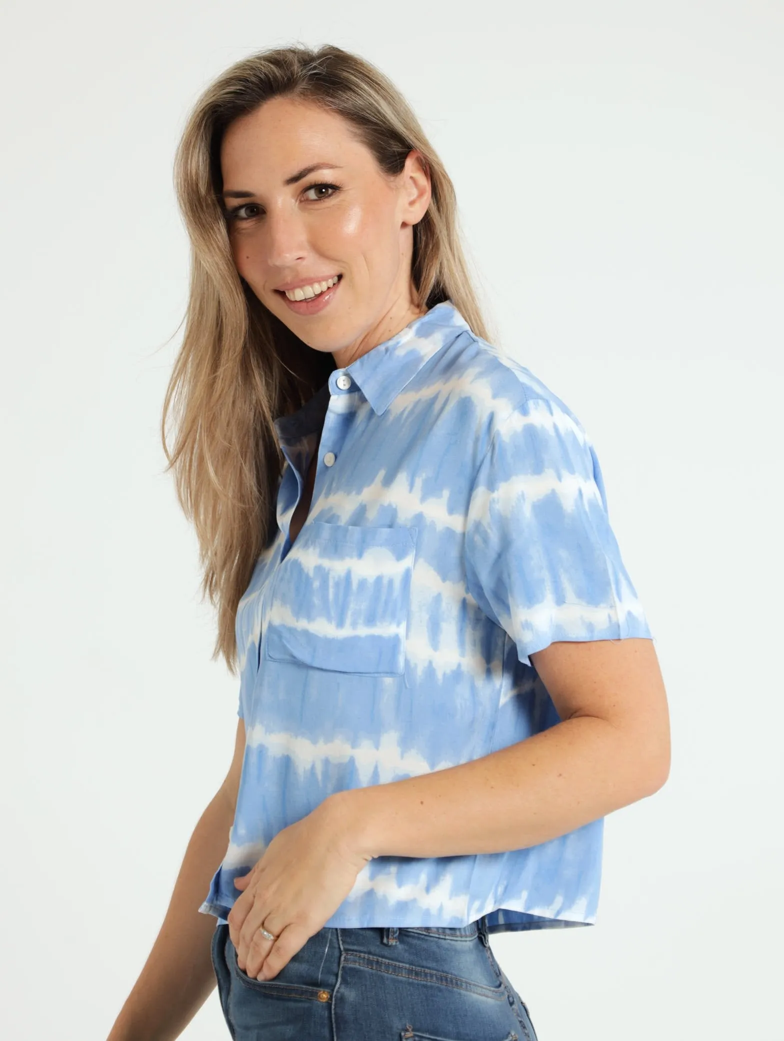 Boxy 1 Pocket Shirt - White/Blue