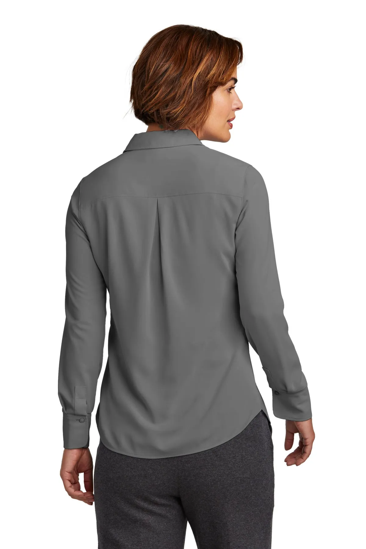 Brooks Brothers Women's Full-Button Satin Blouse BB18007 Shadow Grey