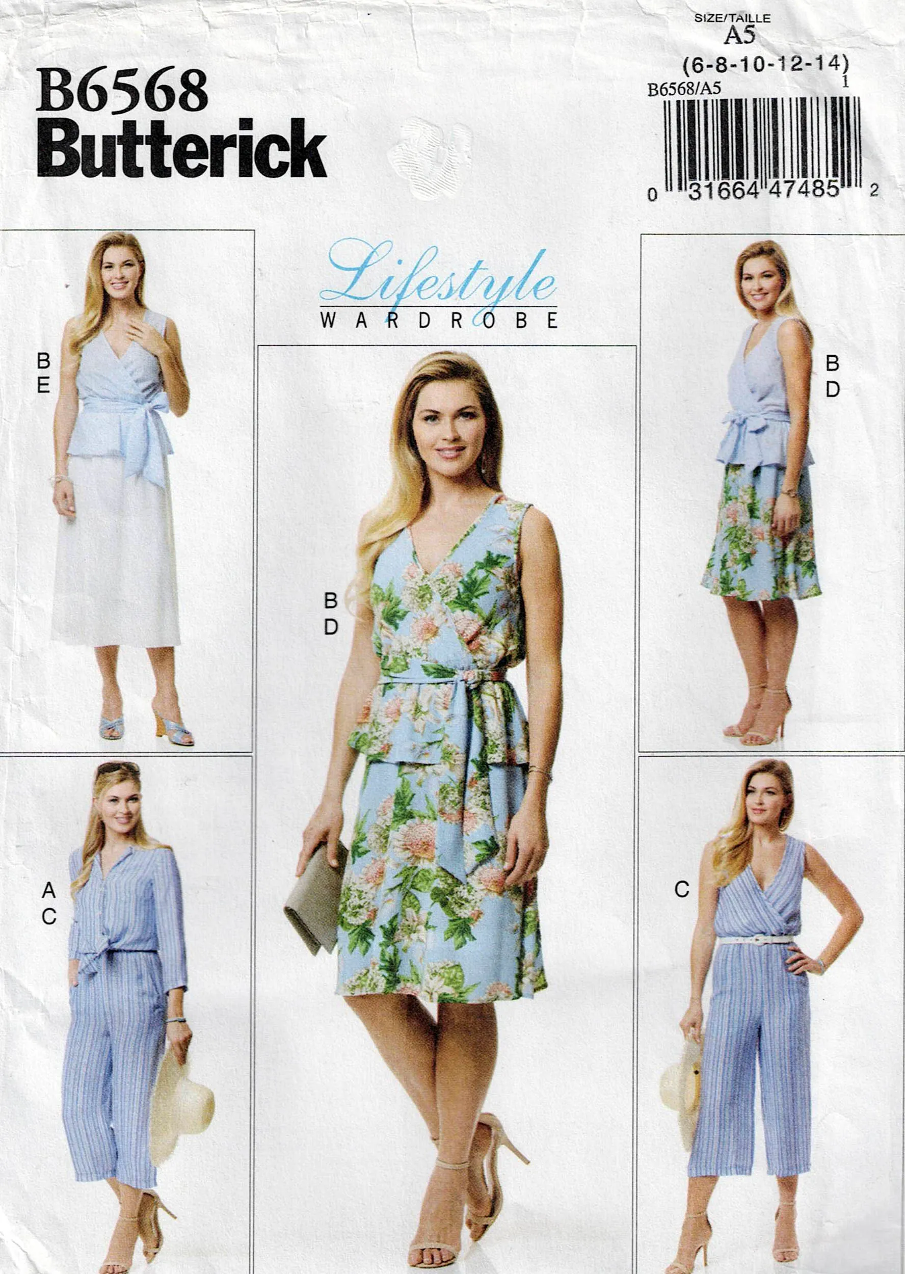 Butterick 6568 Womens LIFESTYLE WARDROBE Jumpsuit Top & Skirt Sewing Pattern Size 6 - 14 UNCUT Factory Folded