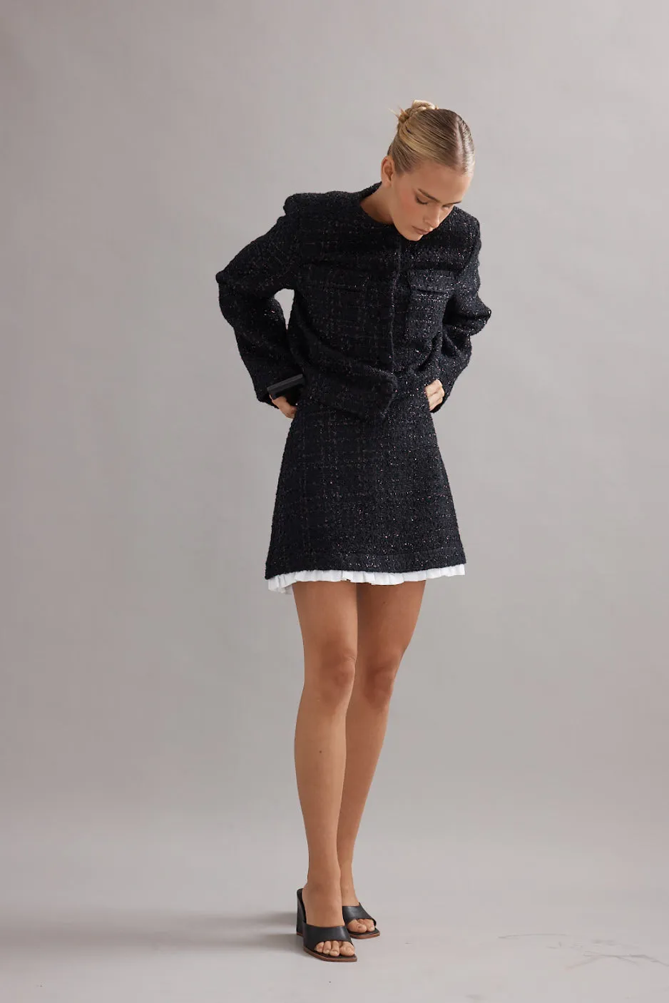 Caitlin Crisp | Frilly Birdy Skirt - Black Tweed