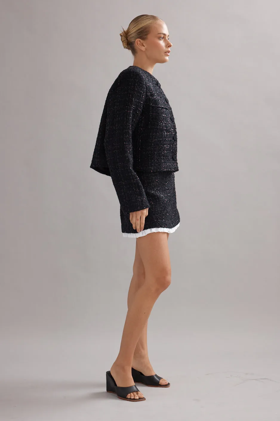 Caitlin Crisp | Frilly Birdy Skirt - Black Tweed