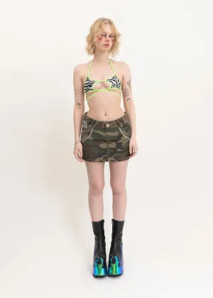 Camo mini skirt with floral embroidery