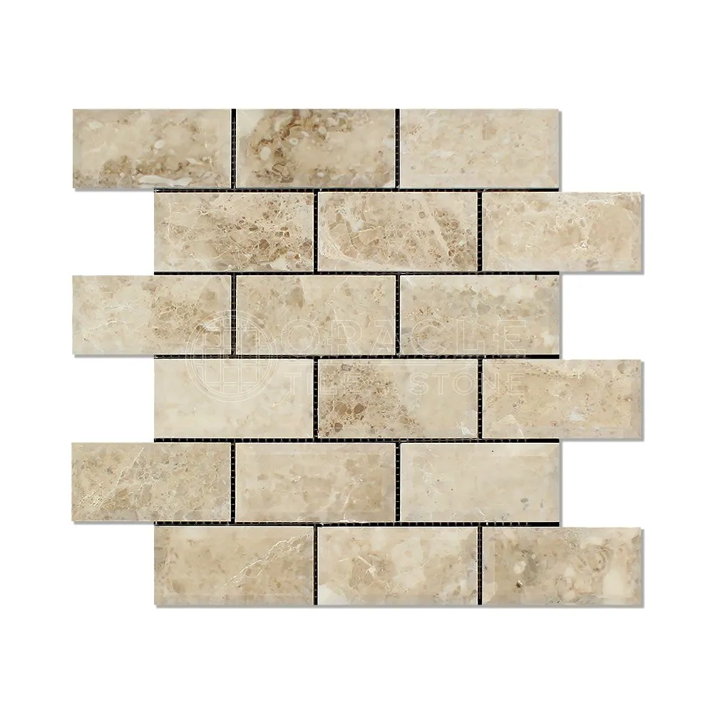 Cappuccino Marble 2 X 4 Brick Mosaic Tile, Polished and Deep Beveled